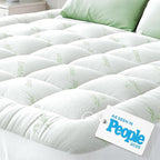 Ultra Soft Queen RV Size Mattress Topper - Viscose Made from Bamboo Pillow Top Mattress Pad for Back Pain Relief - Naturally Cooling for Hot Sleepers, Green
