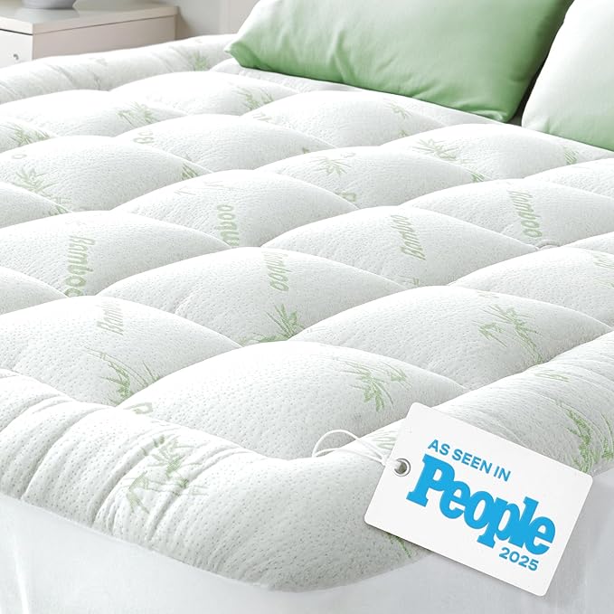 Ultra Soft King Size Mattress Topper - Viscose Made from Bamboo Pillow Top Mattress Pad for Back Pain Relief - Naturally Cooling for Hot Sleepers, Green