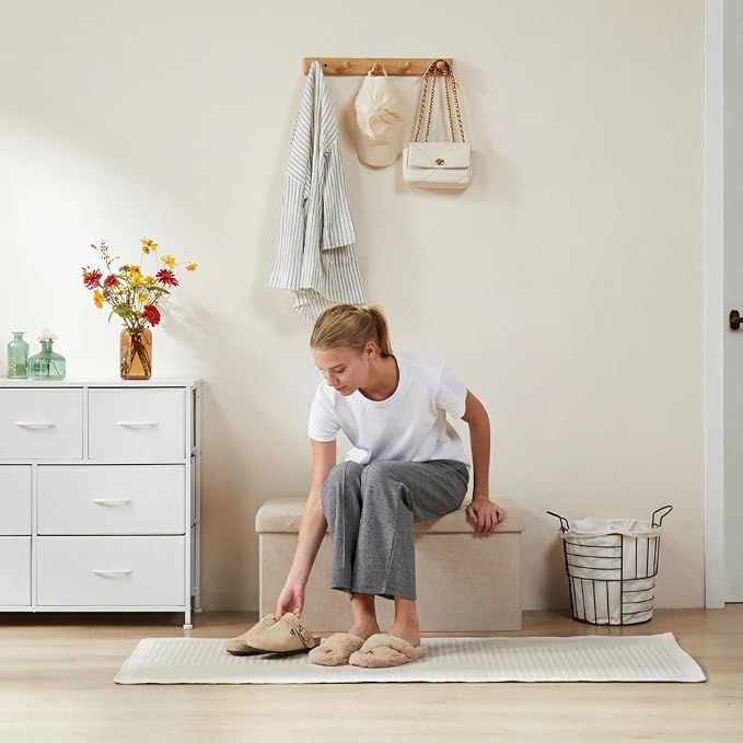 DUMOS 30in Foldable Storage Ottoman Bench, Foot Rest Stool Load 350Lbs,Storage Chest with Padded Seat, End of Bed Bedroom Bench for Living Room,Bedroom, Beige