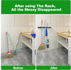 voze 3 Racks and 4 Hooks Mop and Broom Holder Wall Mount, Self Adhesive Heavy Duty Broom Organizer Storage Tool Racks for Kitchen Garden Laundry Garage