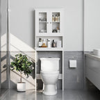 Meilocar Over The Toilet Storage Cabinet for Bathroom, Storage Organizer Over Toilet, Space Saver with Tempered Glass Doors, White