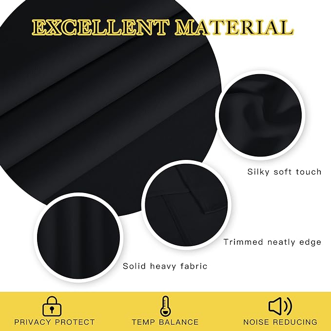 NICETOWN Blackout Black Curtain & Drape 90 inches Long - Grommet Thermal Insulated Blackout Drape Light Blinds Room Darkening Window Treatment for Bedroom (1 Panel, W52 x L90, Black)