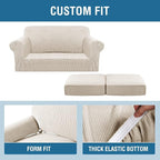 H.VERSAILTEX 3 Piece Stretch Sofa Covers for 2 Cushion Loveseat Couch Covers for Living Room Furniture Cover (Base Cover Plus 2 Seat Cushion Covers) Thicker Jacquard Fabric(Medium, Island Fossi)