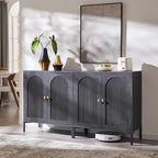 Modern Buffet Cabinet with Storage, 61.75" W Fluted Arched Sideboard Cabinet w/Adjustable Shelves, Wooden Modular Coffee Bar for Dining Room, Kitchen, Living Room, Entryway, Dark Grey