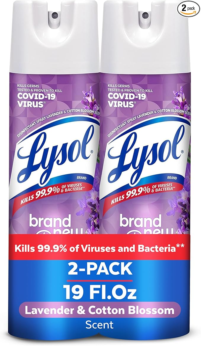 Lysol Disinfectant Spray, Sanitizing and Antibacterial Spray, For Disinfecting and Deodorizing, Lavender & Cotton Blossom Scent, 19 Oz (Pack of 2)