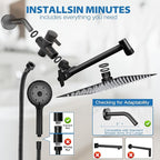Shower Head,12”Rain Shower Head with Handheld Spray Combo and Adjustable Extension Arm/Shower System,High Pressure Rain Fall Hose,Chrome