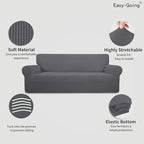 Easy-Going Stretch Sofa Slipcover 1-Piece Sofa Cover Furniture Protector Couch Soft with Elastic Bottom for Kids, Polyester Spandex Jacquard Fabric Small Checks (Sofa, Gray)