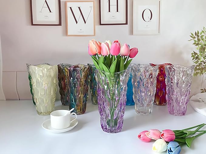 Unbreakable Flower Glass Vase 3.5lb 9.5inch Sparkle vase Bohemian Style, for Centerpieces,Kitchen,Office, Living Room,Wedding,Perfect Home Decor Glass Vase (Gradient Light Purple)