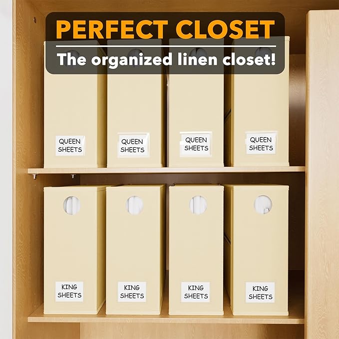 SpaceAid 16 Pack Bed Sheet Organizers and Storage, Foldable Sheet Organizer for Linen Closet, Sheets Set Folder Keeper with Window XL (Queen & King Size) Bedding Container (Beige, 16 Pack)