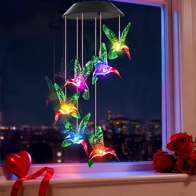 Easter Basket Stuffers Gifts for Her Mom Grandma, Mother Birthday Gardening Hummingbird Gifts for Women, Winzwon Wind Chimes Solar Lights Outdoor Decor for Garden Patio Yard Porch