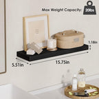 Fixwal Floating Shelves for Wall, Wall Mounted Rustic Wood Shelves for Bathroom, Living Room, Bedroom and Kitchen, Wall Shelves for Storage,Books,Room Decor (Black, Set of 4, 15.8 Inch)