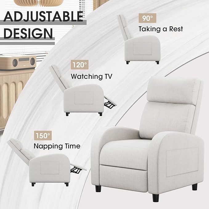 Homall Recliner Chair, Recliner Sofa for Adults, Recliners Home Theater Seating with Lumbar Support, Reclining Sofa Chair for Living Room (Fabric, Beige)