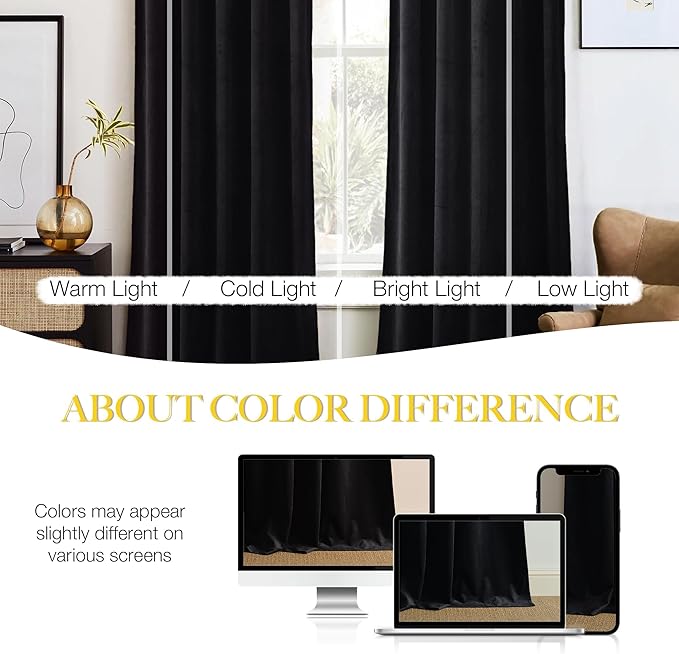 NICETOWN Black Velvet Blackout Curtains, Solid Heavy Matt Rod Pocket Drapes/Window Treatments for Hall, Theater (2 Pieces, 90 inches Long)