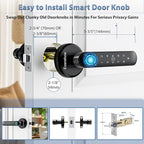 Fingerprint Door Lock Biometric Door Knob with Keypad Keyless Entry, 5-in-1 Door Locks for Bedrooms(Fingerprint/App/Code/Key/IC Card), Home Hotel Office Apartment Black