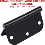 3 Pack Interior Matte Black Door Hinges Rounded 3.5 Inch x 3 1/2" Indoor Heavy Duty Metal Hardware Kits 3 ½" 5/8" Radius Office Flat Hinge for Bifold Doors Decorate Master Guest Bedroom Storage Room