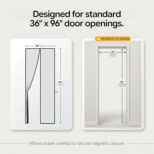 AUGO Magnetic Screen Door - Self Sealing, Heavy Duty, Hands Free Mesh Partition Keeps Bugs Out - Pet and Kid Friendly - Patent Pending Keep Open Feature - 38 Inch x 97 Inch