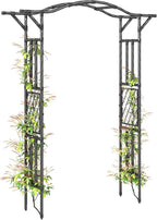 Outsunny Garden Arch, 7.5ft PE-Coated Steel Garden Arch Trellis for Climbing Plants, Arbour Archway with Extended Top for Wedding Ceremony Garden Backyard Lawn Patio, Black