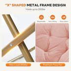 Sweetcrispy Saucer Chairs, Comfy Folding Cozy Faux Fur Living Room Reading Lounge Chair with Soft Thick Padded Seat & Metal Frame Modern Style Bedroom Home Dorm for Kids Adults, X-Large - Peach
