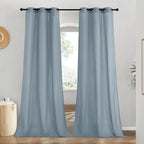 NICETOWN Linen Curtains for Windows 90 inch Long, Grommet Semi Sheer Vertical Drapes Privacy Added with Light Filtering for Doorway/Living Room, Stone Blue, W42 x L90, 2 Pieces