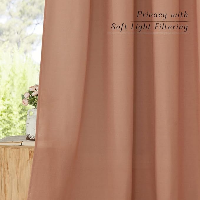 NICETOWN Terracotta Thick Linen Curtains 72" Length, Grommet Privacy Window Treatments Linen Weave with Light Penetration Vertical Drapes for Farmhouse/Home Office, W42 x L72, 2 Panels