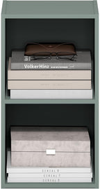 Furinno PASIR Book Shelf, 2-Tier Modern Bookshelf, Open Shelves Bookcase 9 x 12 x 21, Easy Assembly, for Living Room, Bedroom, Home Office, Sage Green