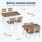 IDEALHOUSE Dining Table Set for 4 Modern Kitchen Table and Chairs Set with Chamfered Edges Cushioned Seats Space-Saving Metal Frame for Dining Room Apartment Small Spaces, White & Wood Grain Color