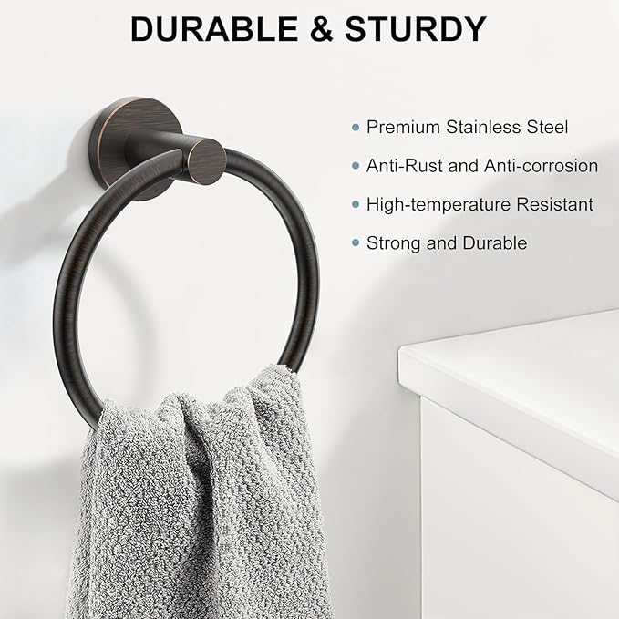 SetSail Towel Holder for Bathroom Wall Screw-in Towel Ring Stainless Steel Hand Towel Holder 4 Packs Oil Rubbed Bronze Towel Hanger for Bathrooms, Kitchen