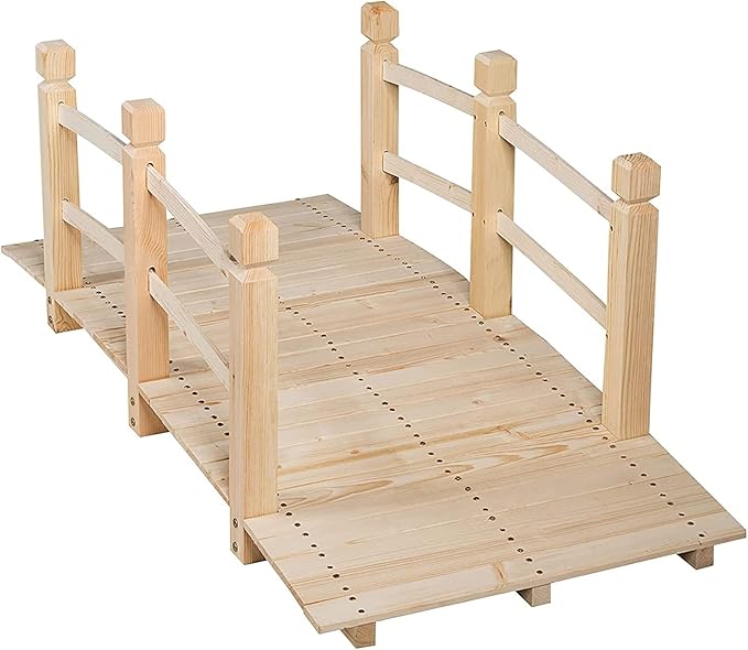 Giantex 5 FT Wooden Garden Bridge, Classic Wood Arc Footbridge with Railings, 400 lbs Capacity, Decorative Pond Bridge for Outdoor Garden Yard Backyard Creek Farm (Natural)