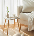 FORAOFUR Small End Table, Side Table Accent Table Living Room Bedroom Balcony Office, Modern Bedside Table Home Decor, Small Table for Small Spaces, Small Coffee Table, Easy Assembly, Marble White