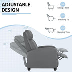 Yaheetech Recliner Chair PU Leather Recliner Sofa Home Theater Seating with Lumbar Support Overstuffed High-Density Sponge Push Silver Gray Recliners