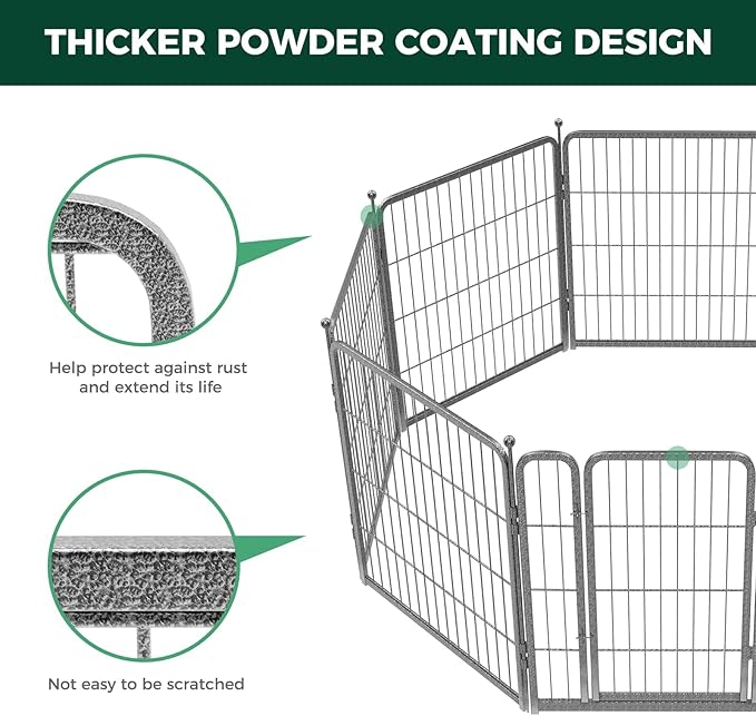 FXW Garden Fence Outdoor for The Yard – 32in(H) x 109.4ft(L) Heavy Duty Metal Animal Barrier for Dog and Rabbit, Decorative Dog Fence, 48 Panels, Silver