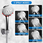 Shower Head Combo,8 Inch High Pressure Rain Shower Head with 11 Inch Adjustable Extension Arm and 5 Settings Handheld Shower Head Combo,Powerful Shower Spray Against Low Pressure Water with Long Hose