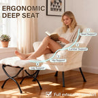 Welnow Lazy Chair with Ottoman, Modern Accent Chair with Armrests and a Side Pocket, Leisure Sofa Armchair, Reading Armchair with Footrest for Small Space, Plush Beige