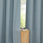 NICETOWN Linen Curtains 96 inches Long for Living Room, Grommet Semi Sheer Drapes Linen Weave Window Treatments Privacy Added with Light Filtering for Bedroom, Stone Blue, W34 x L96, 2 Panels