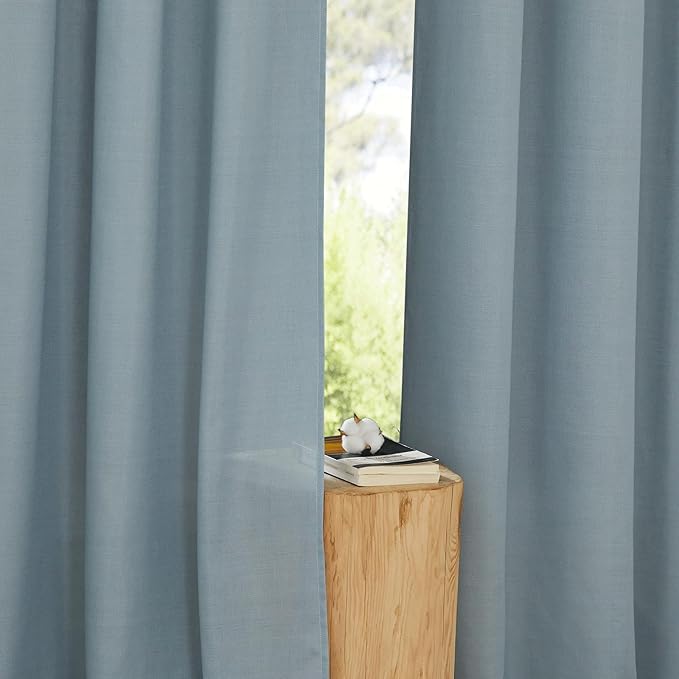 NICETOWN Linen Stone Blue Window Curtains 84 inches Long, Grommet Thick Linen Blend Window Treatments Privacy Assured with Light Filtering for Bedroom/Living Room, W42 x L84