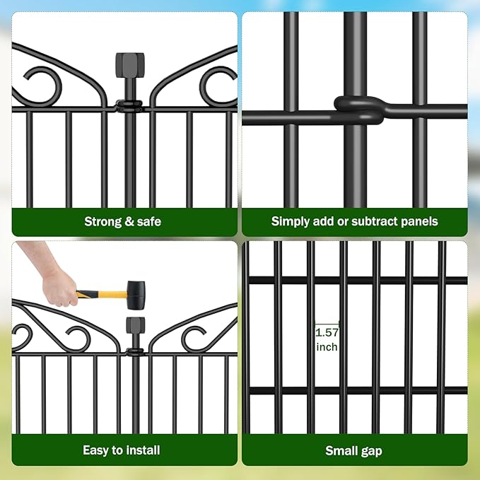 No Dig Decorative Garden Fence 6 Panel - 30in H x 11.8ft L, Tall Animal Barrier for Dogs Rabbits, Rustproof Metal Wire Panels for Yard, Patio, and Outdoor Border Use