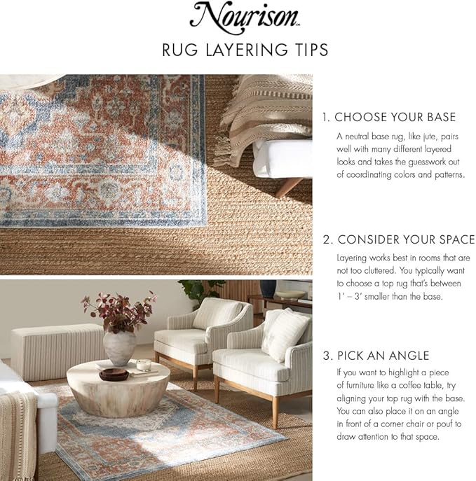 Nourison Home Positano Beige Ivory 8' x 10' Area Rug - Easy Clean, Non Shedding, Bed Room, Living Room, Dining Room, Kitchen (8' x 10')