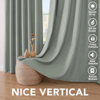 H.VERSAILTEX Bedroom Curtains Blackout Linen Blackout Curtains 84 Inches Long, 100% Blackout Thermal Textured Linen Look Curtain Draperies Grommet with White Liner, 2 Panels, Green Bay
