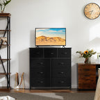 Dresser for Bedroom with 9 Drawers, Anti-Tip Tall Fabric Chests Storage Organizer Tower Furniture with Wooden Top Metal Frame for Clothes, Closet, Living Room, Hallway, Entryway