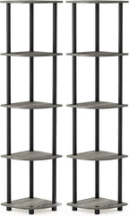 Furinno TURN-N-TUBE Corner Shelf Set of 2, 5-Tier Corner Bookshelf, Open Storage Shelves, for Organization and Storage, Living Room, Home Office, Garage, French Oak