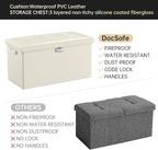 DocSafe Storage Ottoman Bench with Lock,Fireproof 30 Inches Folding Bench Foot Rest Stool Storage Chest Safe for Living Room,Bedroom,Home Office,Waterproof Leather Ottoman with Handles,Beige