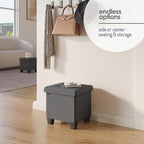 Storage Ottoman Cube with Small Bin, 15-in Square Ottoman with Storage for Living Room and Bedroom, Small Ottomans Foot Rest, Velvet Foot Stools Ottomans Max 330lbs, Grey