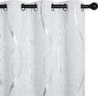 NICETOWN Greyish White Blackout Curtains for Bedroom, Microfiber Noise Reducing Thermal Insulated Wave Line Foil Print Design Blackout Curtains for Office, Classroom (2 Panels, 52 x 45 Inch)