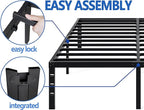 Metal Bed Frame,Queen Size Bed Frame with Storage Space,Heavy Duty Sturdy Mattress Foundation, Easy Assembly,No Box Spring Needed, Black,12 Inch,Queen