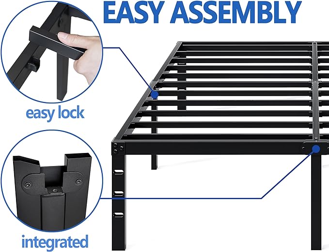 Metal Bed Frame,King Size Bed Frame with Storage Space,Heavy Duty Sturdy Mattress Foundation,Easy Assembly,No Box Spring Needed, Black,18 Inch,King