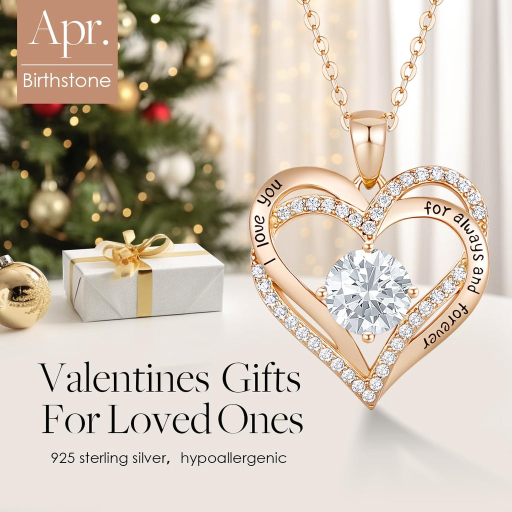 CDE Forever Love Heart Necklace - S925 Silver Birthstone Pendant, Anniversary & Valentine’s Gift