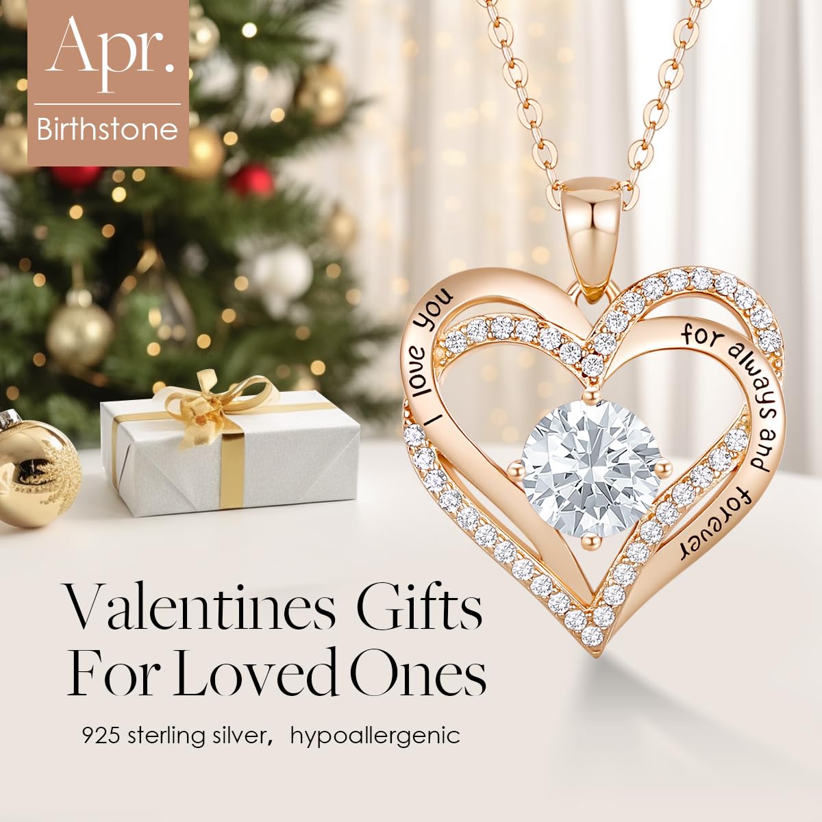 CDE Forever Love Heart Necklace - S925 Silver Birthstone Pendant, Anniversary & Valentine’s Gift