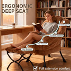 Welnow Lazy Chair with Ottoman, Modern Accent Chair with Armrests and a Side Pocket, Leisure Sofa Armchair, Reading Armchair with Footrest for Small Space, Plush Brown