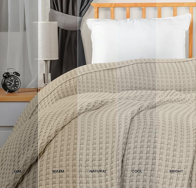 Utopia Bedding Khaki 100% Cotton Waffle Blanket 300 GSM [Twin - 90x72 Inch] Soft Lightweight Breathable Bed Blanket for All Season