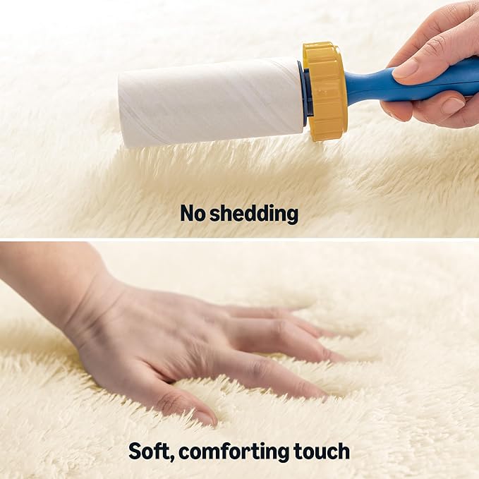 Amazon Basics Fluffy Washable Area Rug, Shaggy Carpet for Living Room, Bedroom, 4' W × 6' L, Beige